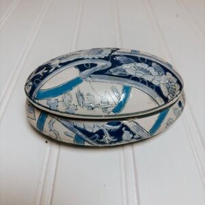 Vintage Blue White Handpainted Lidded Trinket Dish | “Dynasty”